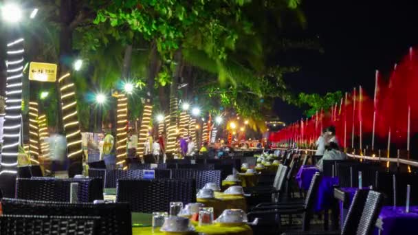 Noite Tempo Iluminado Sanya Dadonghai Praia Cafés Linha Panorama Hainan — Vídeo de Stock