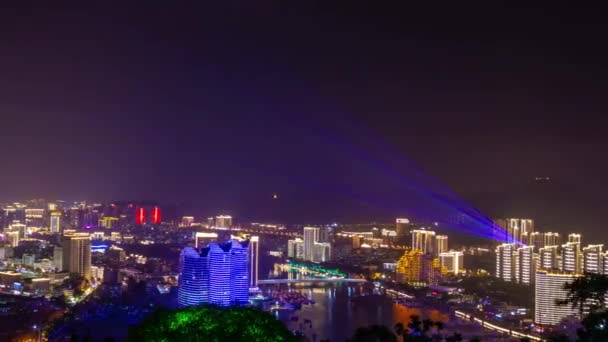 Nuit Illuminé Sanya Célèbre Parc Haut Paysage Urbain Panorama Timelapse — Video