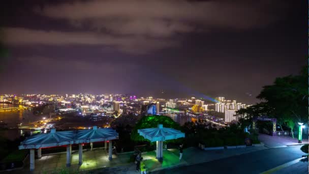 Gece Vakti Sanya Ünlü Park Üst Cityscape Panorama Timelapse Hainan — Stok video