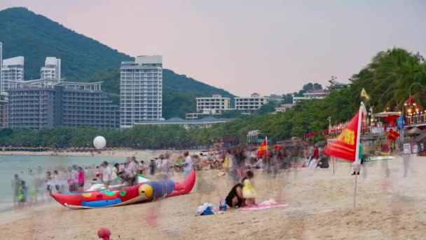 Pôr Sol Sanya Famoso Dadonghai Lotado Praia Panorama Timelapse Hainan — Vídeo de Stock
