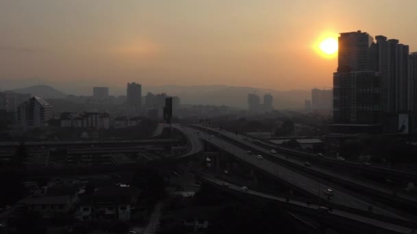 Západu Slunce Obloze Kuala Lumpur City Dopravní Letecké Panorama Malajsie — Stock video