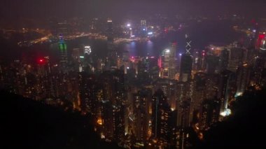 gece ışıklı zaman hong kong cityscape downtown victoria harbour hava panorama 4k