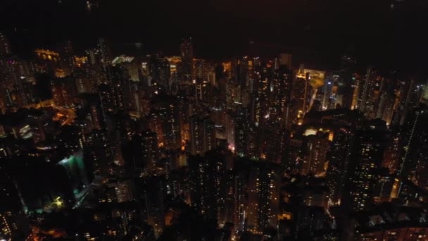 Нічний Час Освітлений Політ Над Містом Хонг Конг Центрі Міста — стокове відео