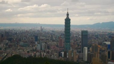 Gün zaman Taipei cityscape panorama. 4 k görüntüleri Çin