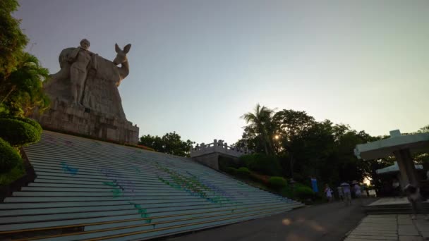 Время Захода Солнца Санья Город Знаменитый Парк Памятник Панорама Timelapse — стоковое видео