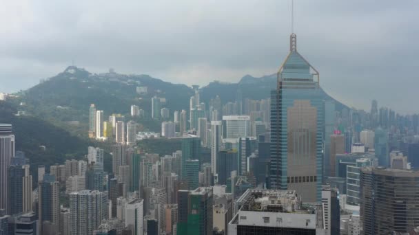 Regenachtige Dag Hong Kong Stad Centrum Dag Tijd Luchtfoto Panorama — Stockvideo