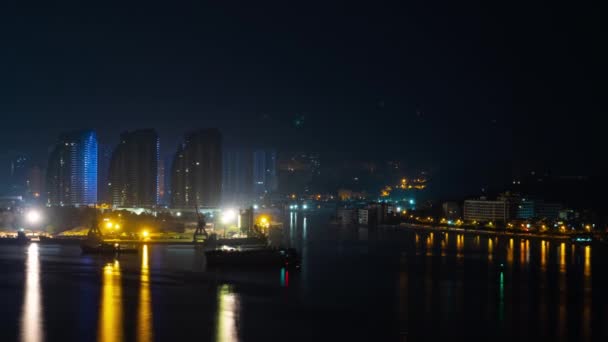 Sanya China Octubre 2018 Noche Iluminada Sanya Ciudad Río Paseo — Vídeos de Stock