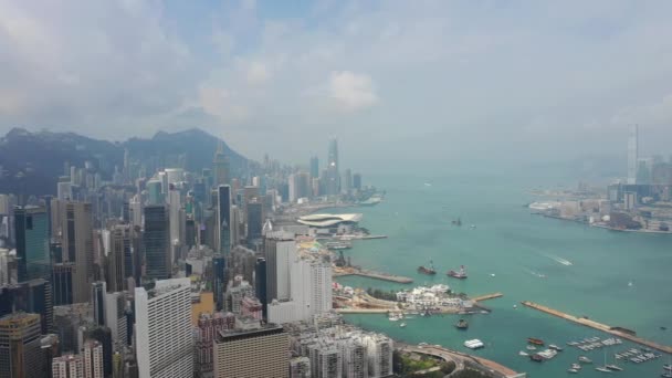 Hong Kong City Downtown Dag Tid Victoria Harbour Bay Antenn — Stockvideo