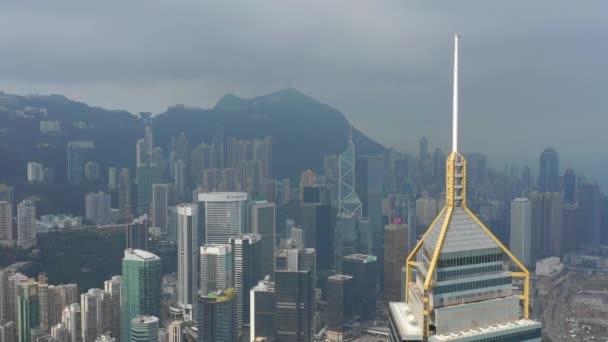 Día Lluvioso Hong Kong Ciudad Centro Día Tiempo Antena Panorama — Vídeos de Stock