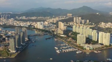 Sanya, Çin-Eylül 30 2018: Hainan Island havadan Panorama 4k yaklaşık Eylül 30 2018 Sanya Hainan Çin.