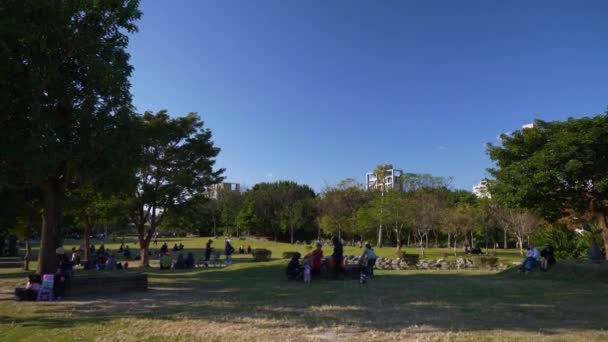 Taipei Taiwan Janeiro 2018 Parque Dia Ensolarado Cidade Panorama Câmera — Vídeo de Stock