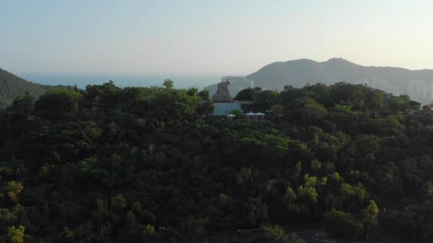 Avond Tijd Sanya Stad Beroemde Park Top Luchtfoto Panorama Hainan — Stockvideo