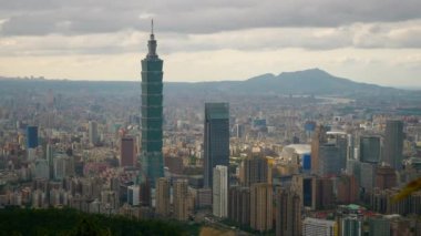 Gün zaman Taipei cityscape panorama. 4 k görüntüleri Çin