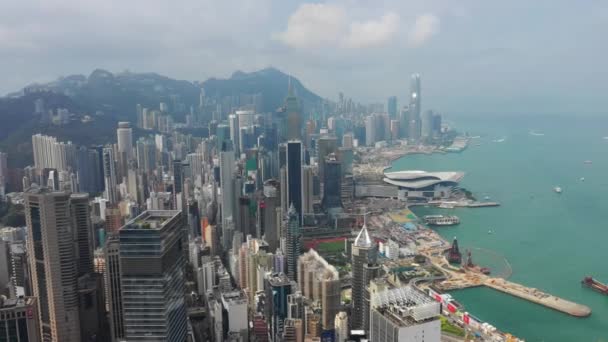 Hong Kong City Downtown Dag Tid Victoria Harbour Bay Antenn — Stockvideo