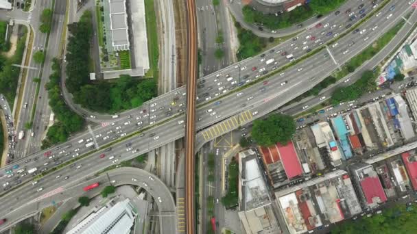 Volo Serale Kuala Lumpur Paesaggio Urbano Traffico Strada Aerea Topdown — Video Stock