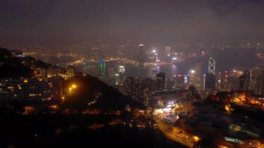gece ışıklı zaman hong kong cityscape downtown victoria harbour hava panorama 4k