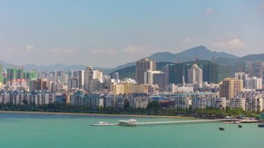 güneşli bir gün hainan Adası sanya defne gemi Park hava panorama 4k timelapse Çin