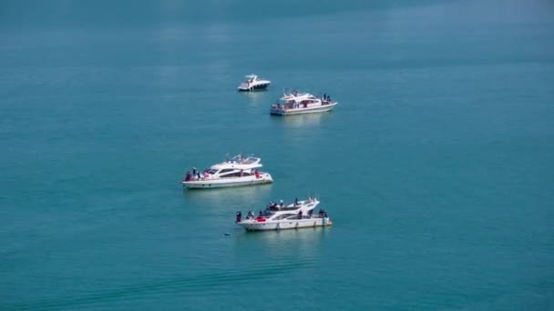 Journée Ensoleillée Hainan Île Sanya Baie Bateau Parking Panorama Aérien — Video