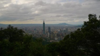 Gün zaman Taipei cityscape panorama. 4 k görüntüleri Çin