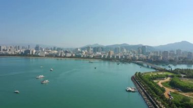 Sanya, Çin-Eylül 30 2018: Hainan Island havadan Panorama 4k yaklaşık Eylül 30 2018 Sanya Hainan Çin.