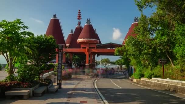 Sunny Evening Sanya Famous Park Top Entrance Crowded Panorama Timelapse — Stock Video