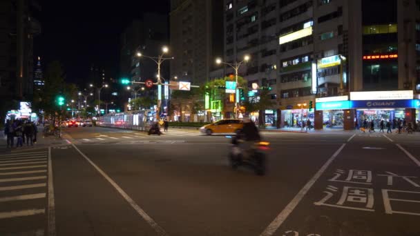 Тайпэй Тайвань Января 2018 Года Вечерний Тайбэй Улица Дорожного Движения — стоковое видео
