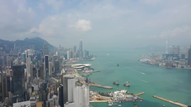 Hong Kong Ciudad Día Tiempo Tráfico Calle Carretera Bahía Yate — Vídeo de stock