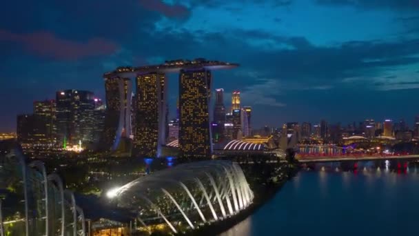 Twilight Illuminated Singapore City China Town Market Aerial Topdown Panorama — стоковое видео