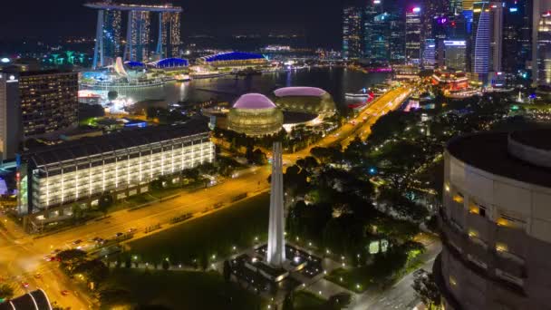 Crepúsculo Iluminado Singapore Ciudad China Ciudad Mercado Aéreo Vertical Panorama — Vídeos de Stock