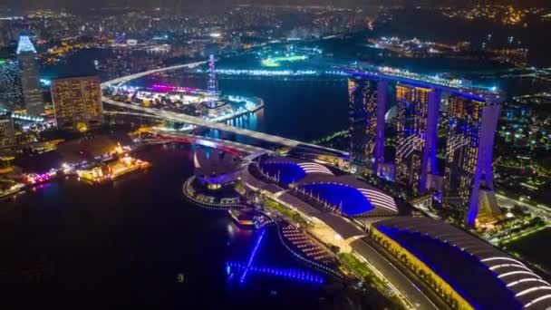 Crepuscolo Illuminato Singapore Città China Città Mercato Aereo Topdown Panorama — Video Stock