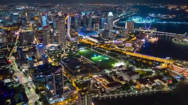 Сутінки Освітлена Сінгапур Місто Китай Місто Ринок Повітряних Спадний Панорама — стокове відео