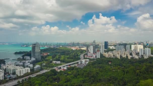 Penerbangan Siang Hari Atas Singapore Kota Udara Panorama Tilapse — Stok Video