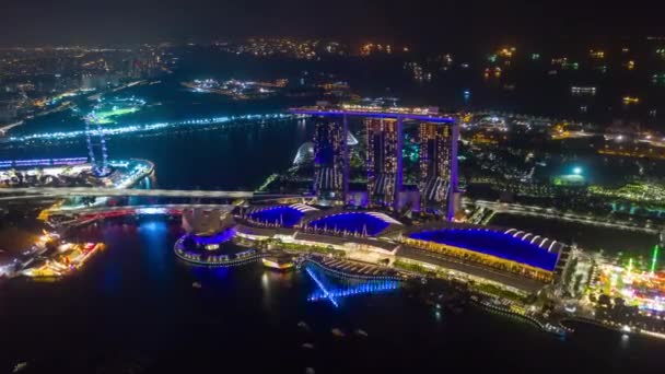 Skymningen Upplyst Singapore Staden Kina Staden Marknaden Antenn Topdown Panorama — Stockvideo