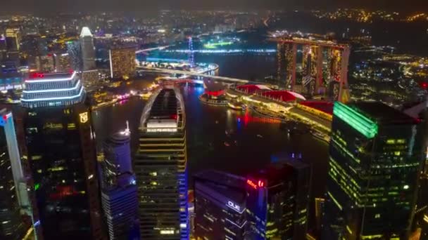 Twilight Illuminated Singapore City China Town Market Aerial Topdown Panorama — Stock Video