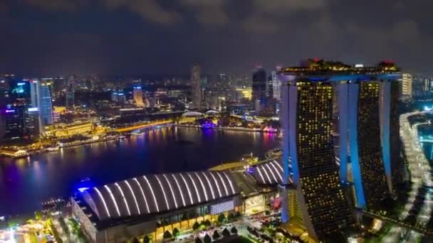Singapurze Antenowe Chiny Gród Miasto Oświetlony Panorama Rynek Zmierzch — Wideo stockowe
