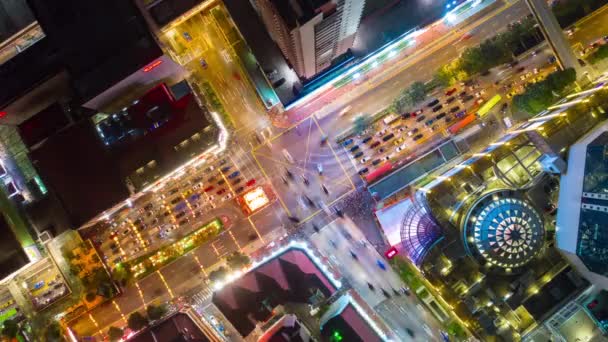 Twilight Illuminated Singapore City China Town Market Aerial Topdown Panorama — стоковое видео