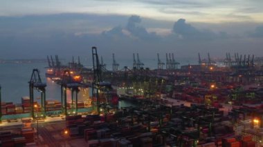 Singapur 4k Timelapse aydınlatmalı Dock Cityscape görüntüleri Panoraması 