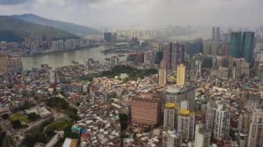 Makao - 2 Şubat 2019: macau cityscape downtownaerial panorama 4k circa 2 Şubat 2019 macau, çin.