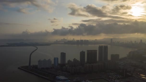 Macau Febrero 2019 Paisaje Urbano Macao Panorama Aéreo Orillas Del — Vídeos de Stock