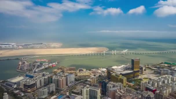 Macau Febbraio 2019 Paesaggio Urbano Macao Panorama Aereo Lungo Fiume — Video Stock