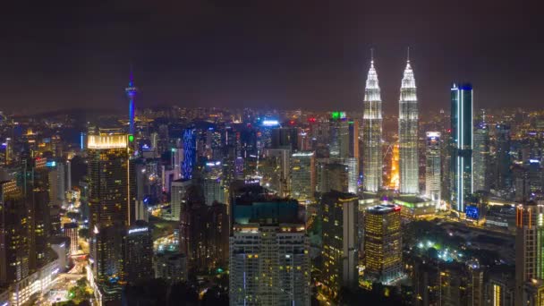 吉隆坡 马来西亚 九月25 2018 夜间吉隆坡市中心空中全景 时间约 2018 吉隆坡 马来西亚 马来西亚 — 图库视频影像