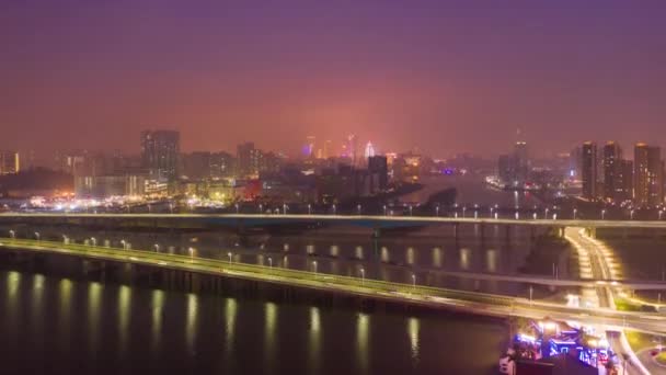 Macau Februari 2019 Macau Stadsbilden Downtown Riverside Aerial Panorama Circa — Stockvideo