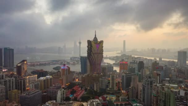 Macau Februari 2019 Macau Stadsbilden Downtown Riverside Aerial Panorama Circa — Stockvideo