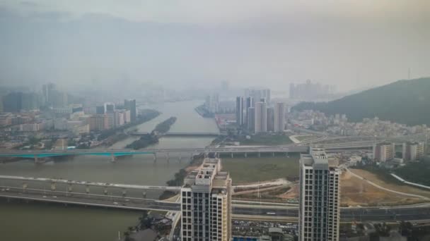 Makao Şubat 2019 Macau Cityscape Downtown Riverside Havadan Panorama Circa — Stok video