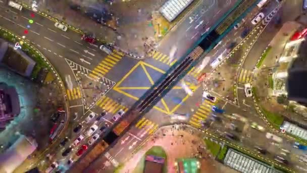 Hora Noturna Kuala Lumpur Centro Cidade Tráfego Rua Encruzilhada Metrô — Vídeo de Stock