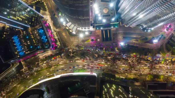 Nacht Kuala Lumpur Stadtzentrum Verkehr Straße Kreuzung Bahn Linie Panorama — Stockvideo