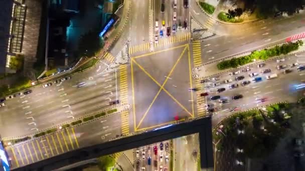 Gece Vakti Kuala Lumpur Şehir Merkezi Trafik Caddesi Kavşak Metro — Stok video