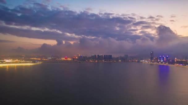 Macau Febbraio 2019 Paesaggio Urbano Macao Panorama Aereo Lungo Fiume — Video Stock