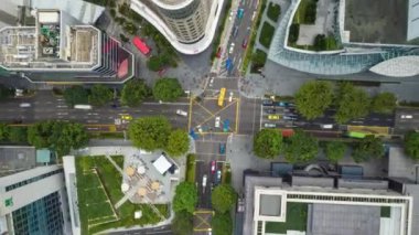 Singapur üzerinden gündüz uçuşu havadan panorama 4K zaman aşımı