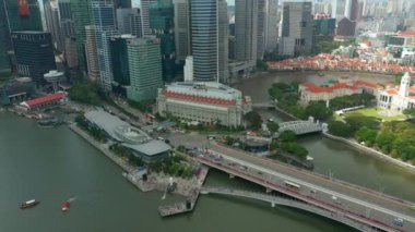 Singapur hava topdown Cityscape Panorama 4k görüntüleri